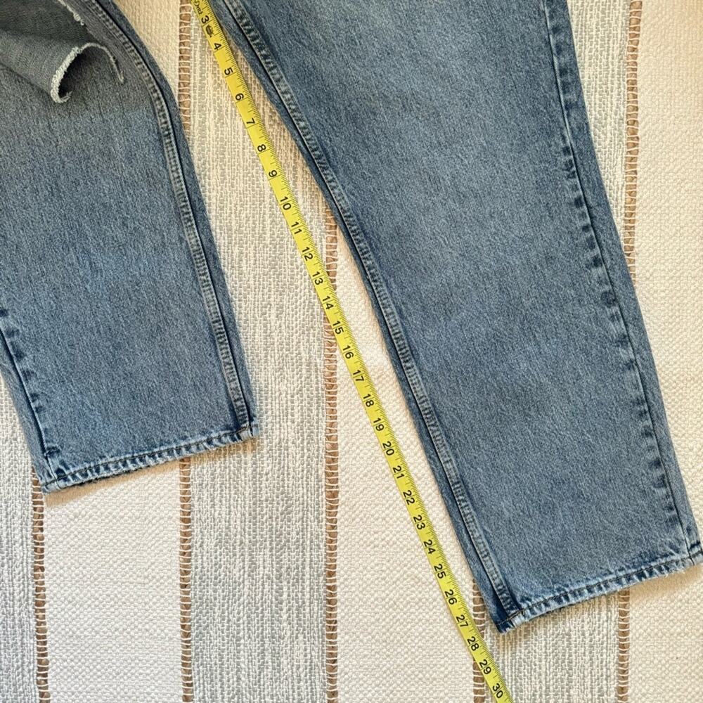 Good American 90’s Duster Blue 950 Straight Leg Distressed High Rise Jeans 14/32 - Picture 3 of 8